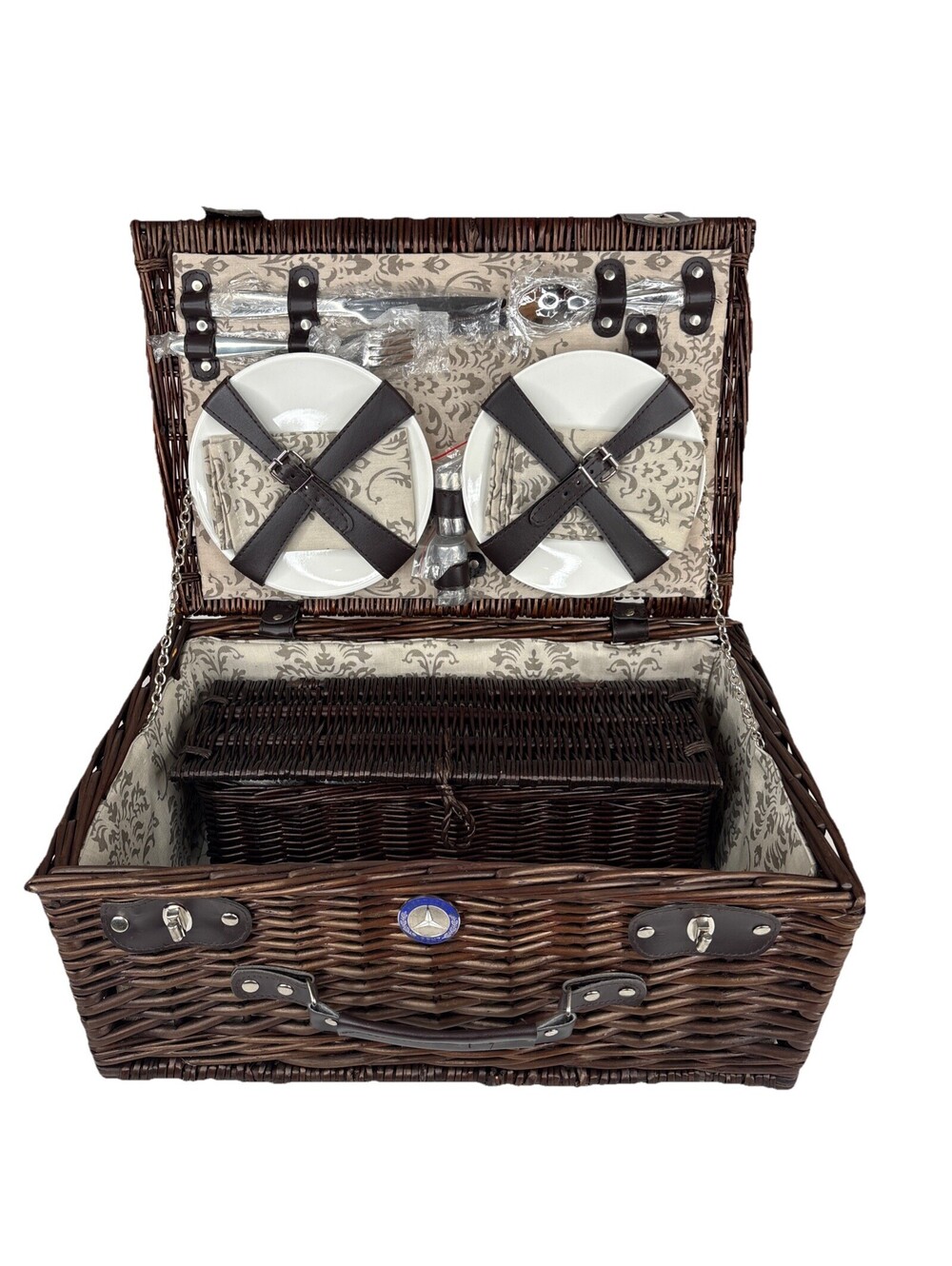 Mercedes-Benz Classic Picnic Basket Hamper Plates Cups Cutlery READ